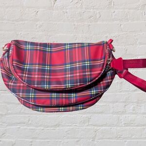 Plaid Red Crossbody Bag with Adjustable Strap